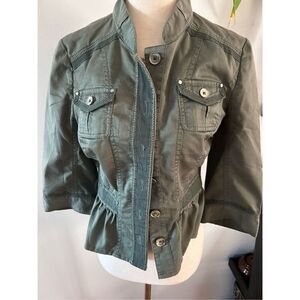 White House Black Market Khaki Button Up Stretch Fit Size 0 cotton blend